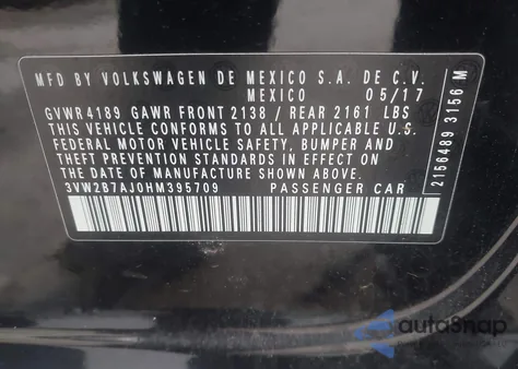 2017 Volkswagen Jetta 1.4T S from USA, damaged, VIN 3VW2B7AJ0HM395709